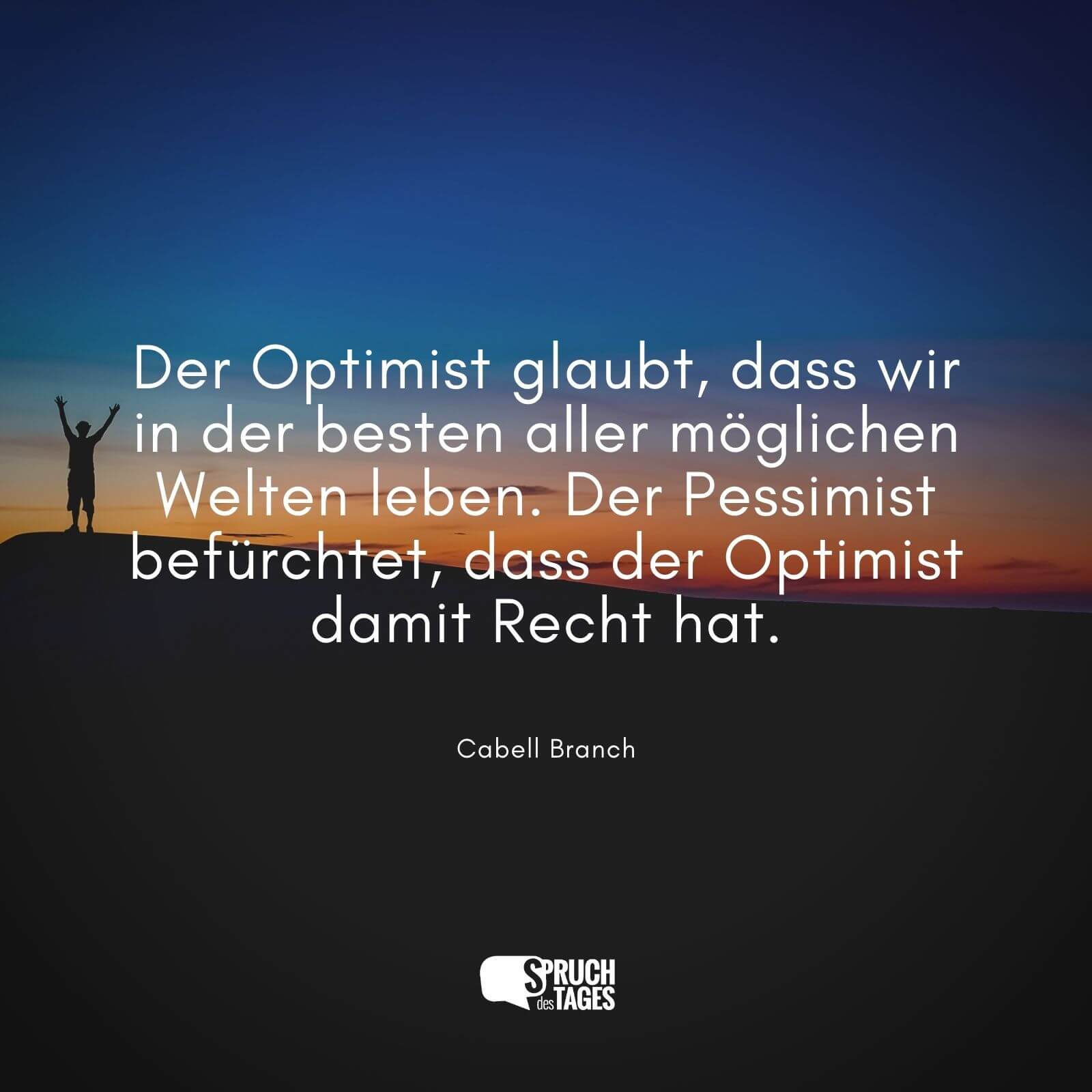 Der Optimist glaubt, dass wir in der besten aller möglichen Welten leben. Der Pessimist befürchtet, dass der Optimist damit Recht hat.