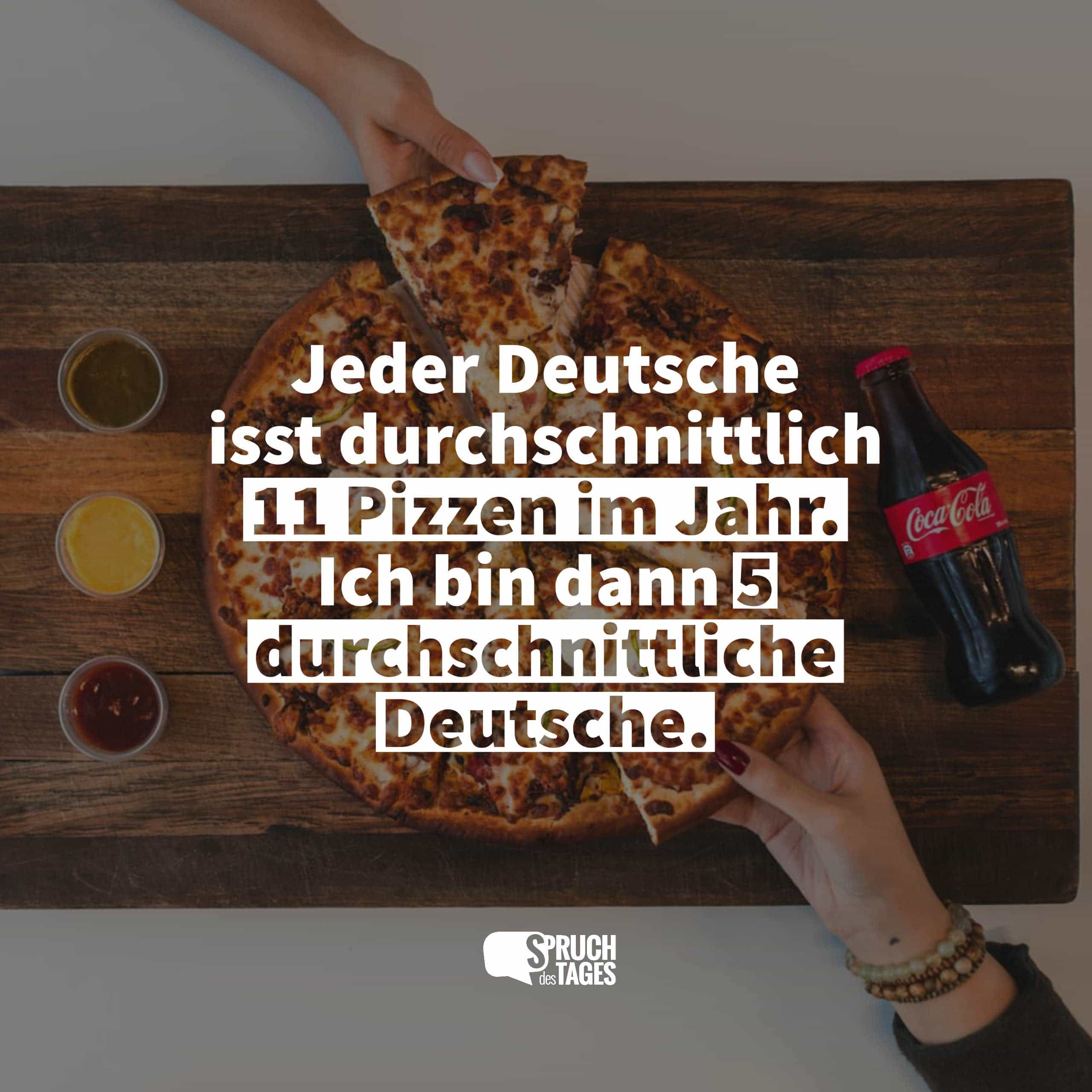 Jeder Deutsche isst durchschnittlich 11 Pizzen im Jahr. Ich bin dann 5 durchschnittliche Deutsche.
