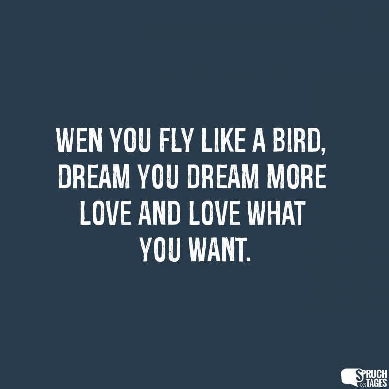 Wen you fly like a bird, dream you dream more love and love what you want.
